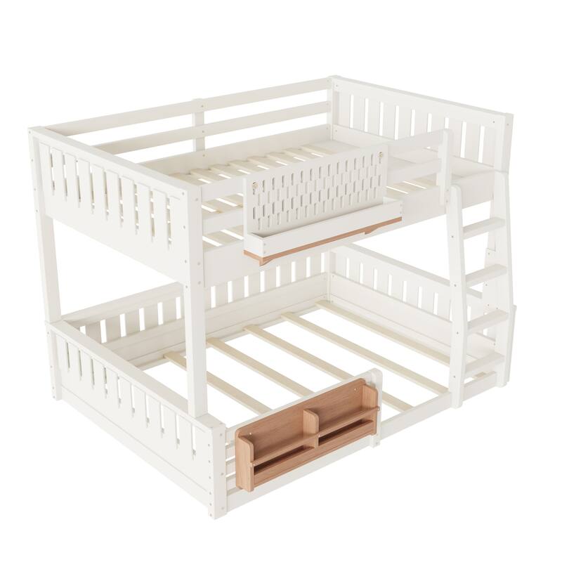 Full XL over Queen/Full over Queen Bunk Bed with Ladder and Guardrails, Pegboard and bookshelf