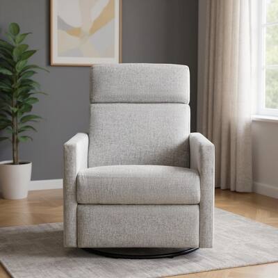 HomeRoots 26" Tan Tufted Linen Gliding Swivel Manual Rocker Recliner