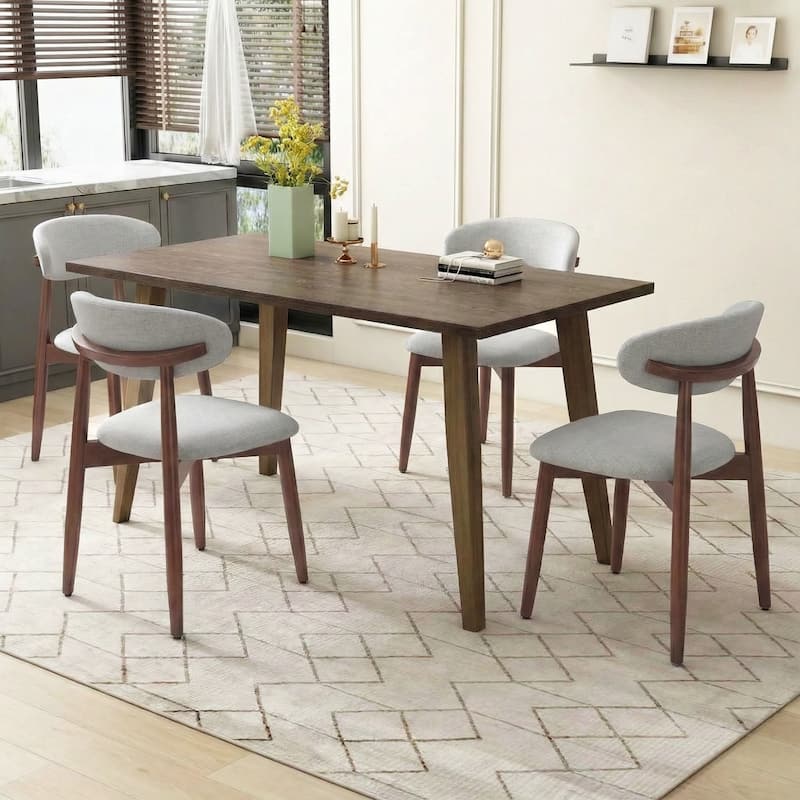 RENEWLINE Linen Upholstered Solid Wood Curved Back Dining Chair - Set of 4 - Grey