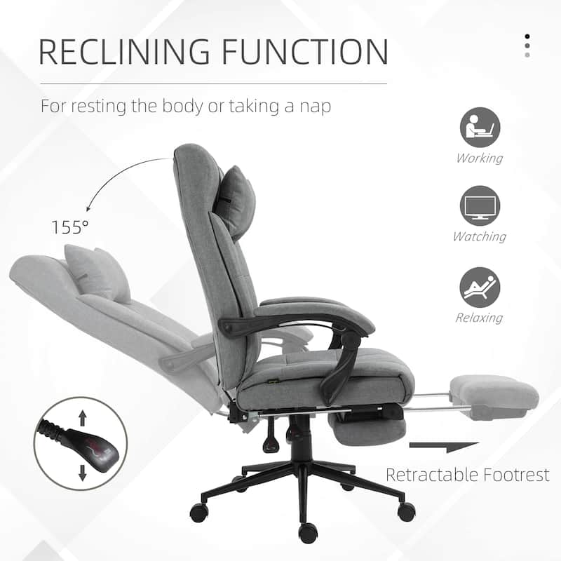 Ergonomic Office Chair with Reclining Backrest Headrest and Retractable Footrest - 26" W x 27.5" D x 45.75"-48.75" H