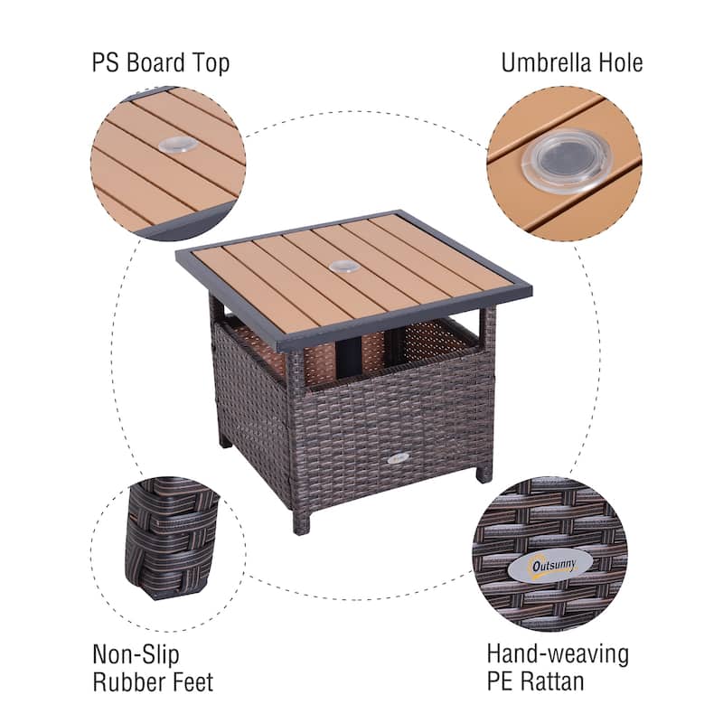 Outsunny Rattan Wicker Outdoor Accent Table with Umbrella Insert