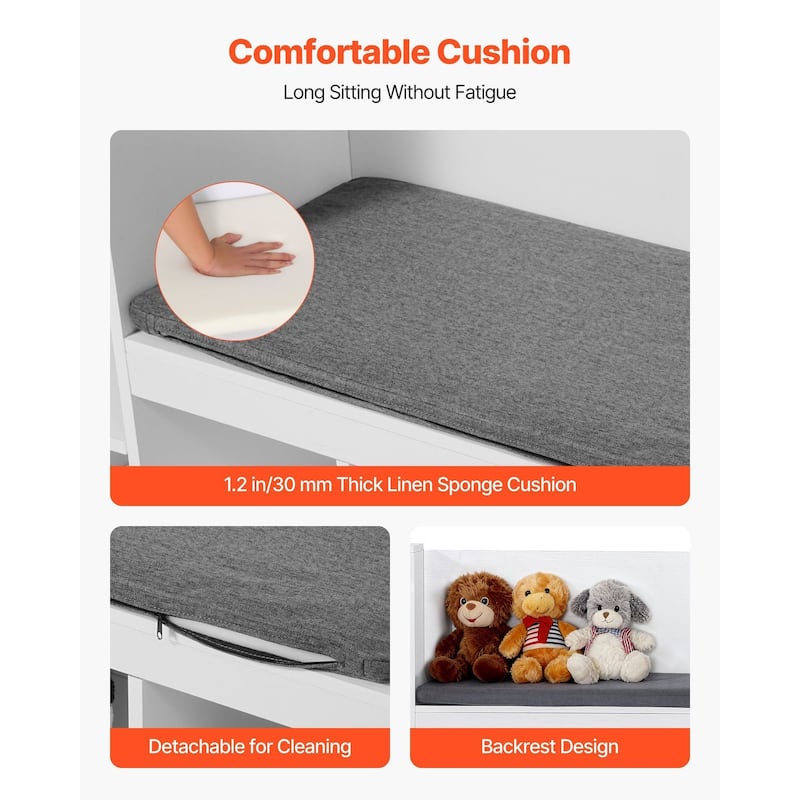 Kids Reading Nook, Wooden Storage Bench with Backrest, Kids Bookshelf & Toy Organizer, Large Toy Box Chest for Playroom