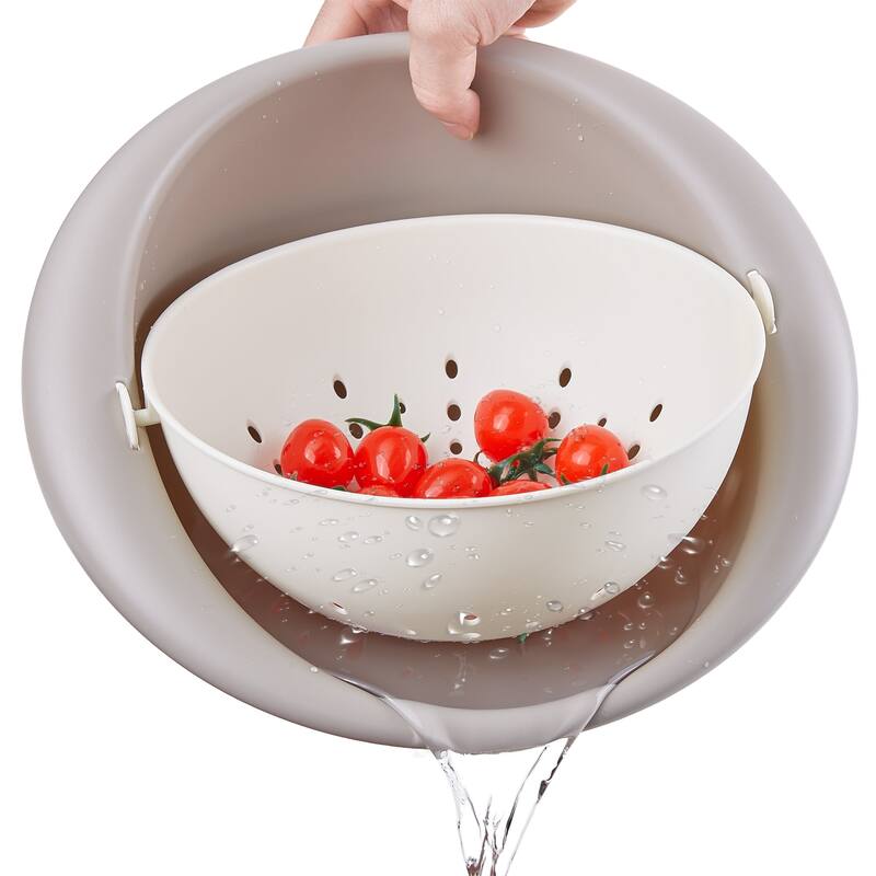 Javlergo Stackable Double Layer Colander with Rotatable Design BPA Free PP Material Dishwasher Safe for Indoor Outdoor Use