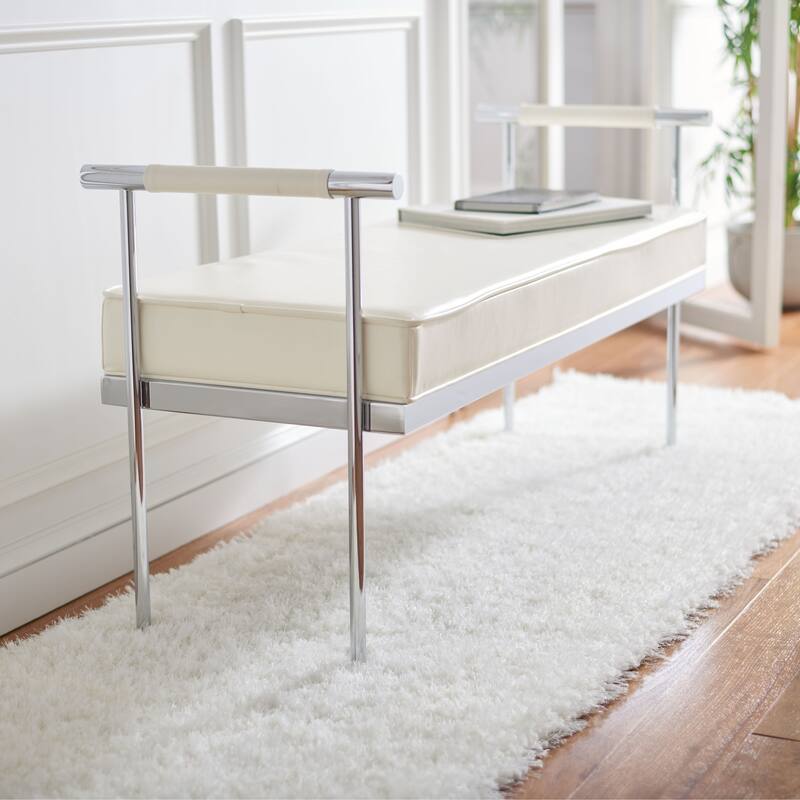 SAFAVIEH Pinkey Glam Long Rectangle Cushion Bench with Arms - 48" W x 17.3" L x 24.8" H - 48Wx17Dx25H