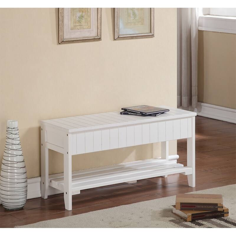 Anmytek White Storage Bench with Flip Top Compartment Shoe Organizer Entryway Seat Mudroom Decor