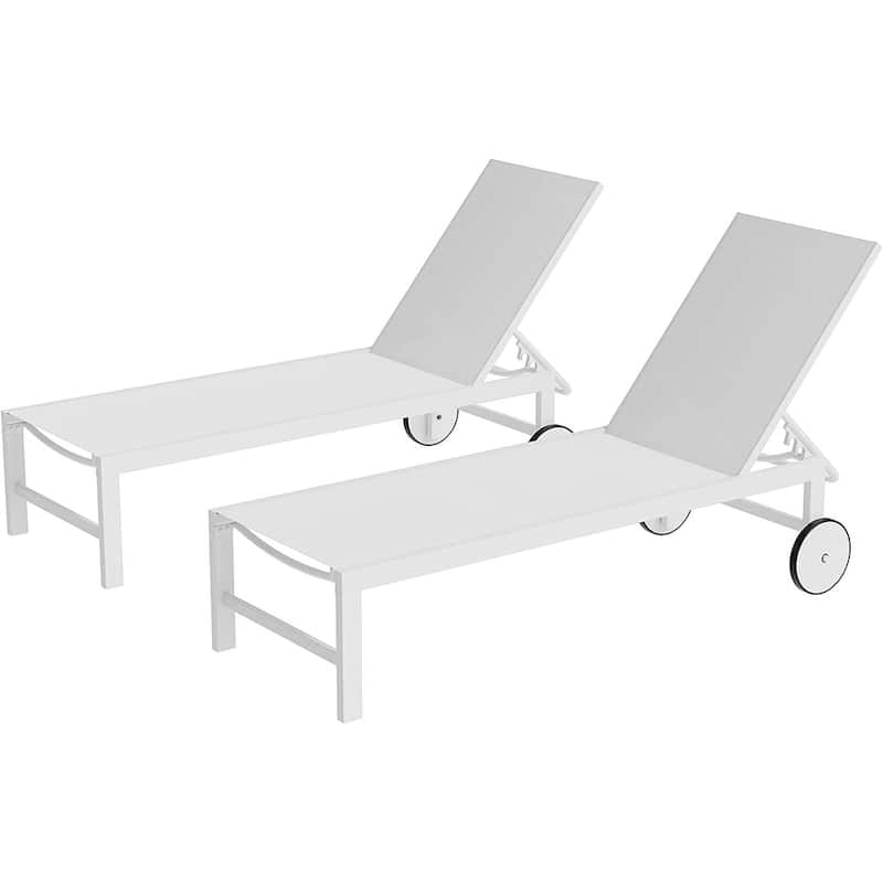 Futzca 2 PCS Outdoor Chaise Lounges Chair with Wheels and 5 Adjustable Position