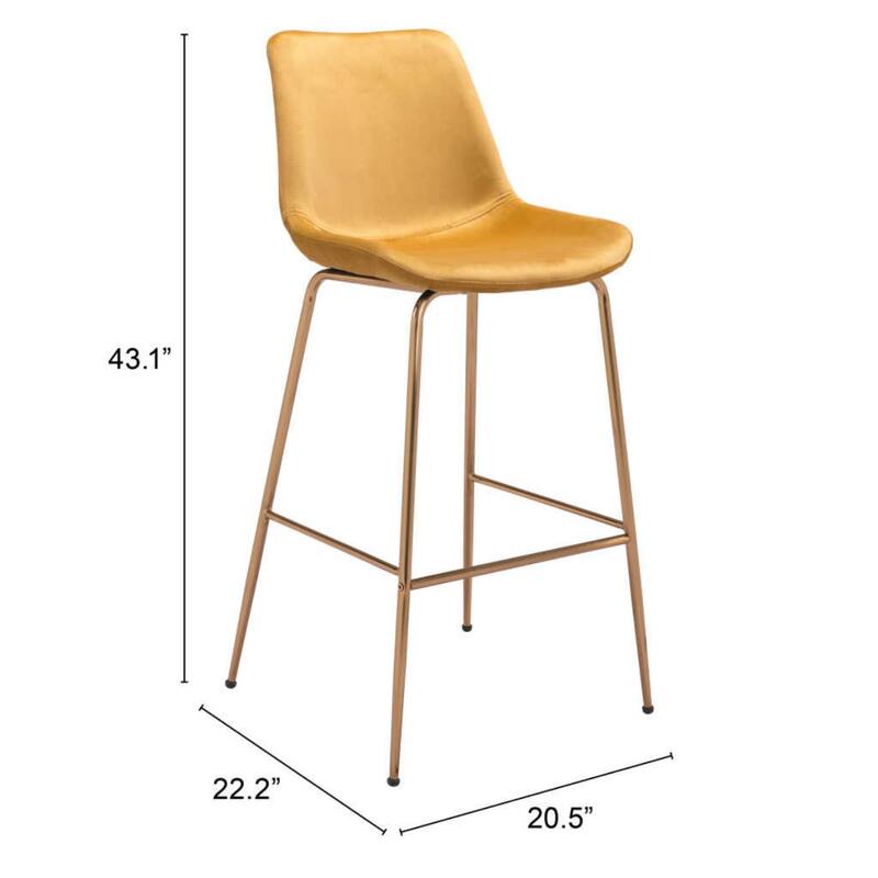 31" Modern Non-Swivel Velvet Bar Chair with Steel Frame and Low Back Bucket Seat Footrest - 20.9”W x 22.2”D x 43.1”H