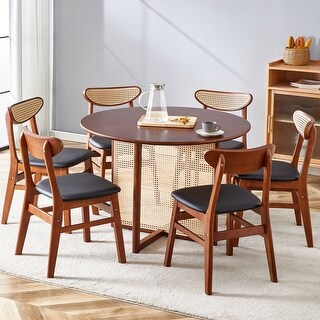 7-Piece Round Dining Table and Chair Set with Solid Wood Dining Table ...