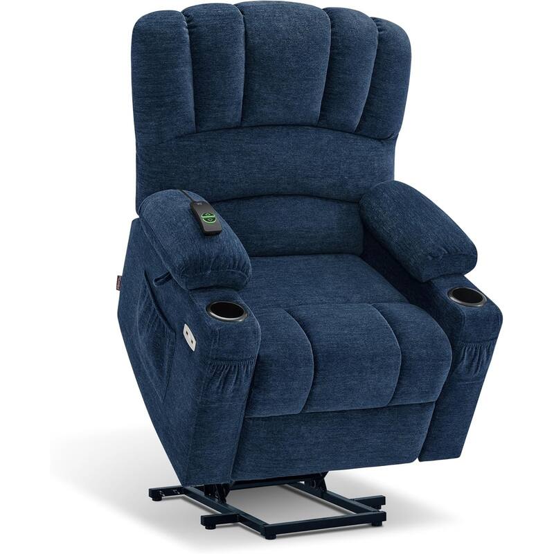 MCombo Power Lift Recliner Chair, Massage and Heat for Elderly, Extended Footrest,Cup Holders, USB Ports 7095 - Navy Blue