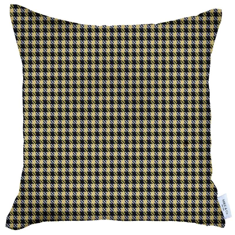HomeRoots 18" Yellow and Black Houndstooth Throw Pillow Cover