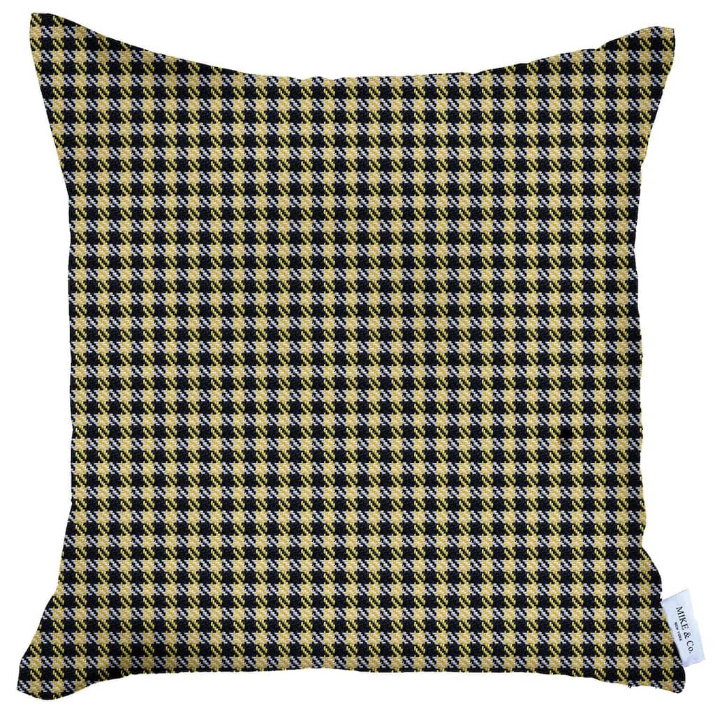 HomeRoots 18" Yellow and Black Houndstooth Throw Pillow Cover