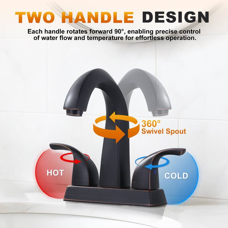 WOWOW 4 in. Centerset Double-Handle Bathroom Faucet with Pop Up Drain