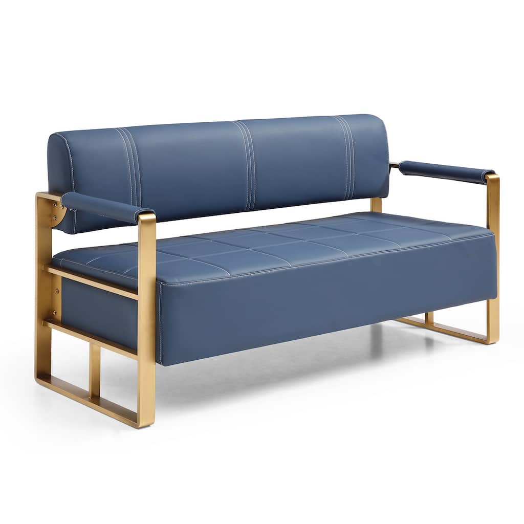 Bonded Leather Loveseat Sofa for Living Room, Accent Love Seats for Small Spaces, 2 Seater Couch Sofa with Metal Arms