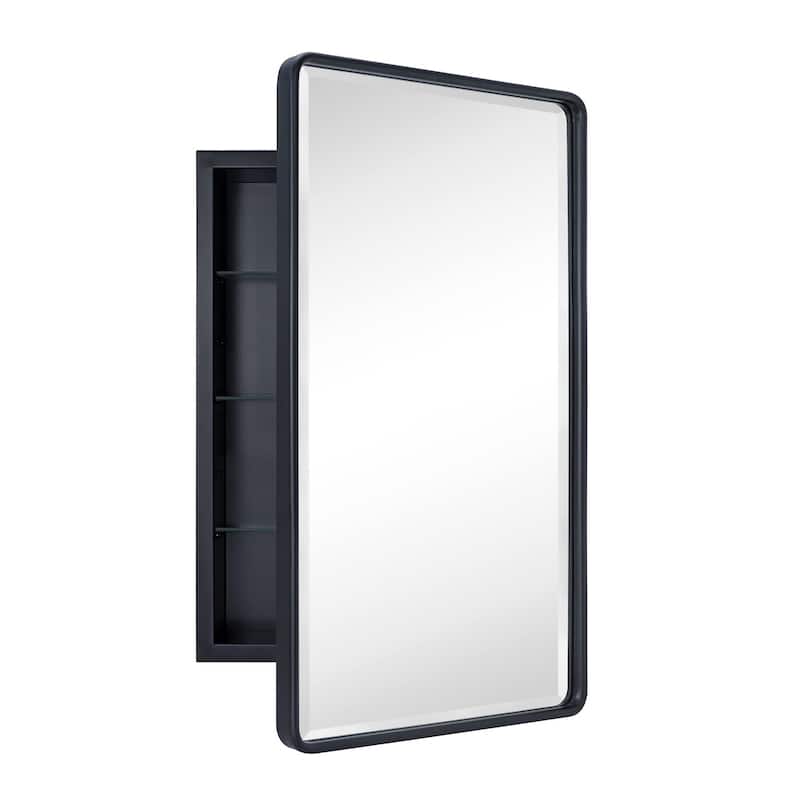 Farmhouse Recessed Metal Bathroom Medicine Cabinets with Mirror - 27.5" x 16.5" - Black