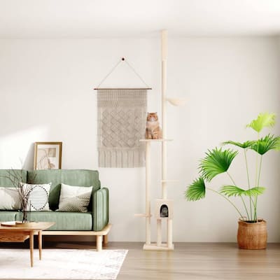 vidaXL Cat Tree Cream Engineered wood, plush, sisal Large Cat Tree
