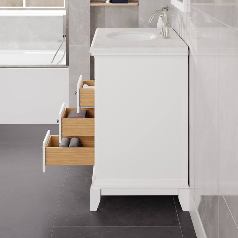 Elite Stamford Bath Vanity with Carrara Quartz Top and Porcelain Sink