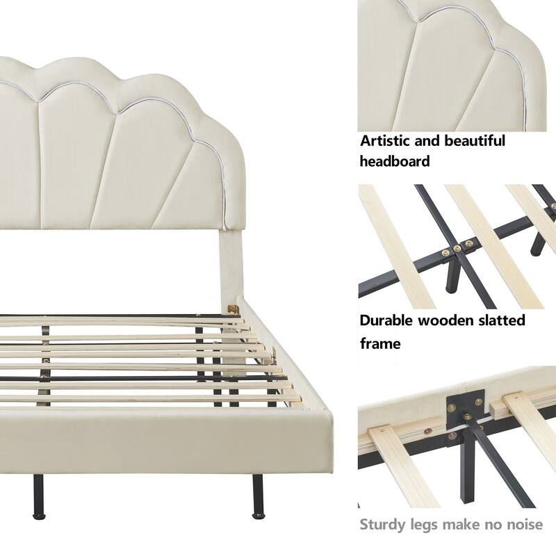 2-Pieces Bedroom Sets Full LED Platform Bed with Storage Ottoman