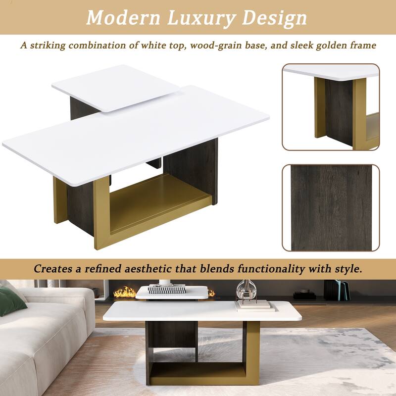 Modern 2-Piece Coffee Table Set, Small Square End Table with Spacious Top, Center Table for Living Room