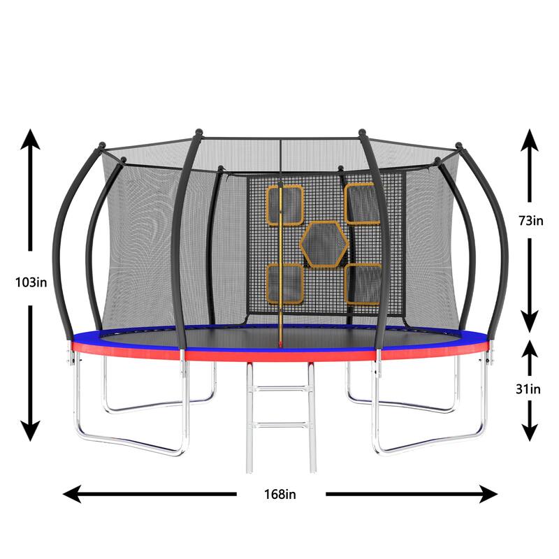 14FT Trampoline with Enclosure - Recreational Trampolines with Ladder, ASTM Approval Outdoor Trampoline for Kids