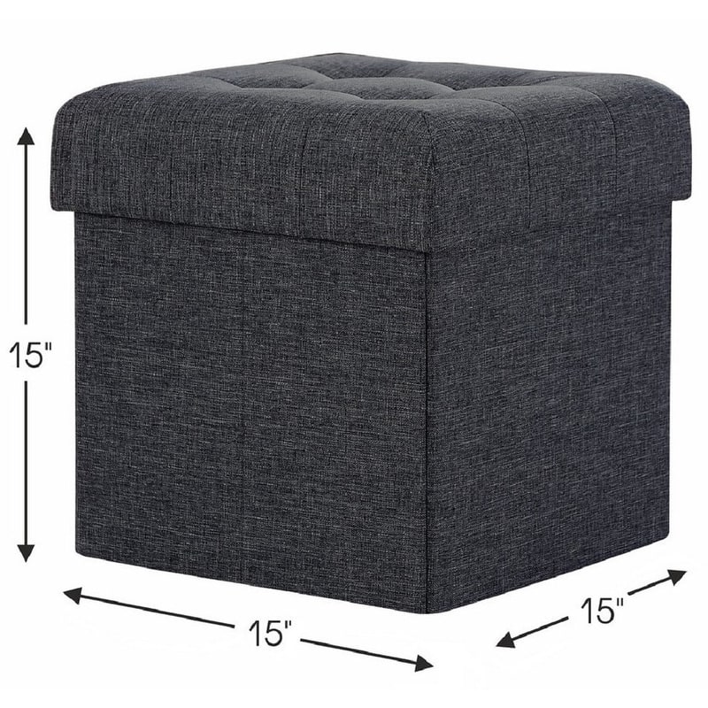 Foldable Tufted Linen Storage Ottoman