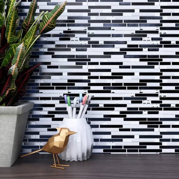 slide 2 of 6, TileGen. Crystal Diamond Random Sized Metal and Glass Mosaic Tile in Black/Silver Wall Tile (10 sheets/9.6sqft.)