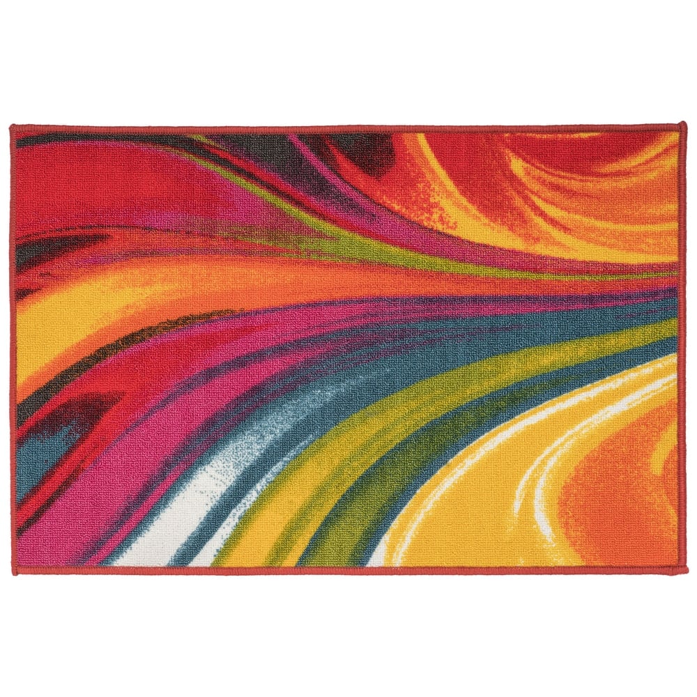 World Rug Gallery Modern Contemporary Waves Multicolored Non-slip Non-skid Area Rug