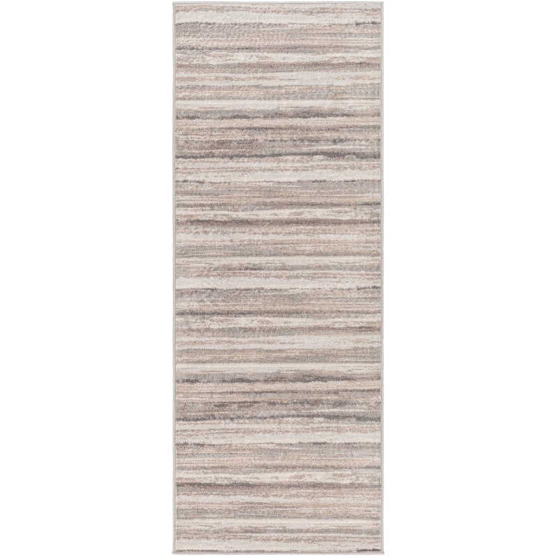 Livabliss Ajax Modern Striped Area Rug - Grey/Cream - 2'7" x 7'3" Runner