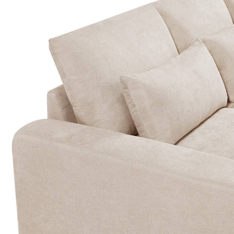 Modern L-shaped feather-filled sectional sofa with reversible chaise longue