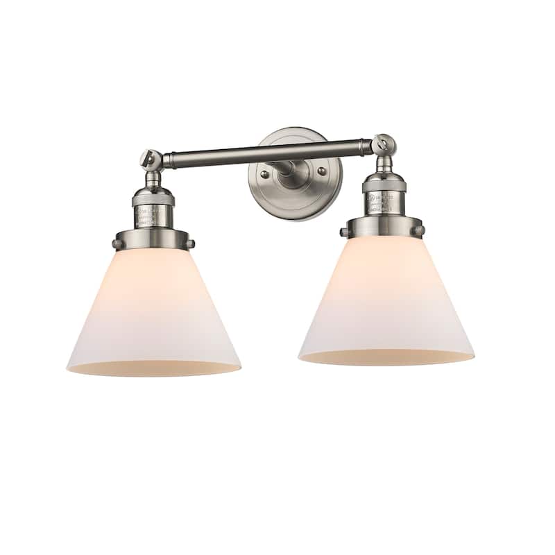 Innovations Lighting Large Cone 2 Light 18" Wide Bathroom Vanity Light - Satin Brushed Nickel / Matte White Cased