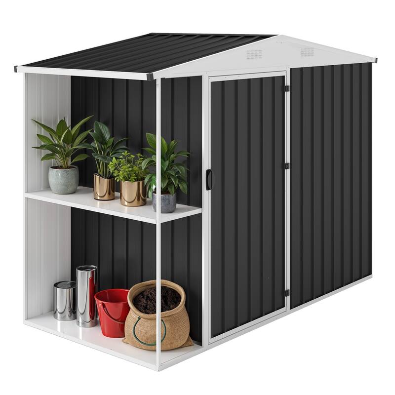 8 x 4 ft Outdoor Storage Shed with 2-Tier Shelf, Metal Tool Shed & Garden Storage Cabinet for Backyard