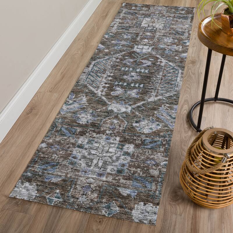 Machine Washable Indoor/ Outdoor Boho Traditional Chantille Rug