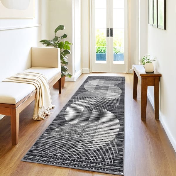 slide 2 of 33, Garvee Washable Semicircle Geometric Stripes Area Rug 2'x6' - Black