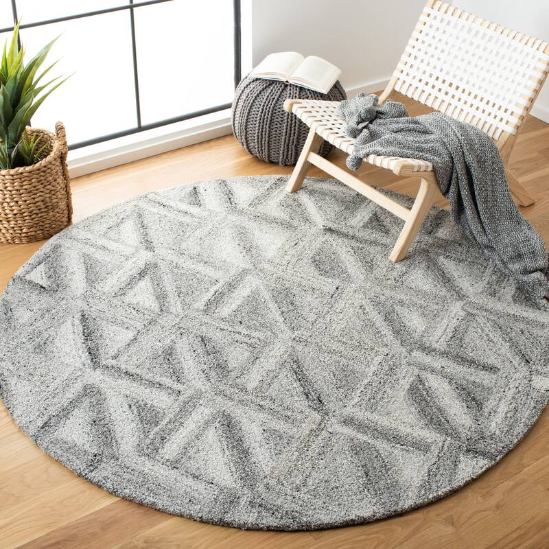 SAFAVIEH Handmade Abstract Gulshara Modern Wool Rug - 6' Round - Grey/Black