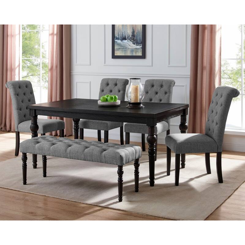 Button Tufted Upholstered Bench, Upholstered Dining Chairs, Dining Table and Chairs Set with Rectangular Table