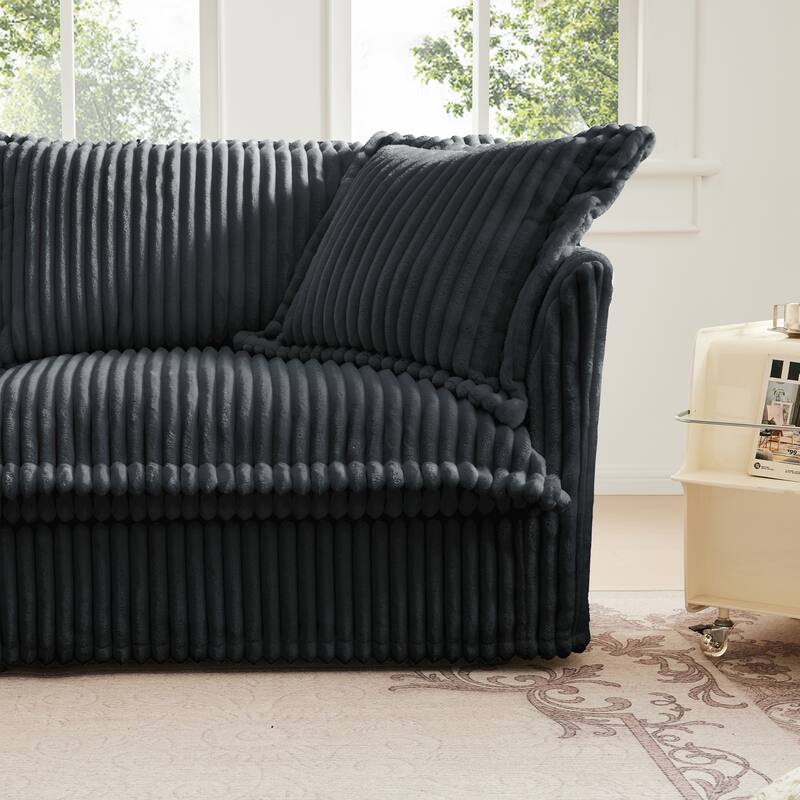 Corduroy Upholstered Armchair, Comfy Deep Seat Single Sofa Chair, Lazy Reading Chair with 2 Pillows & Thick Cushion