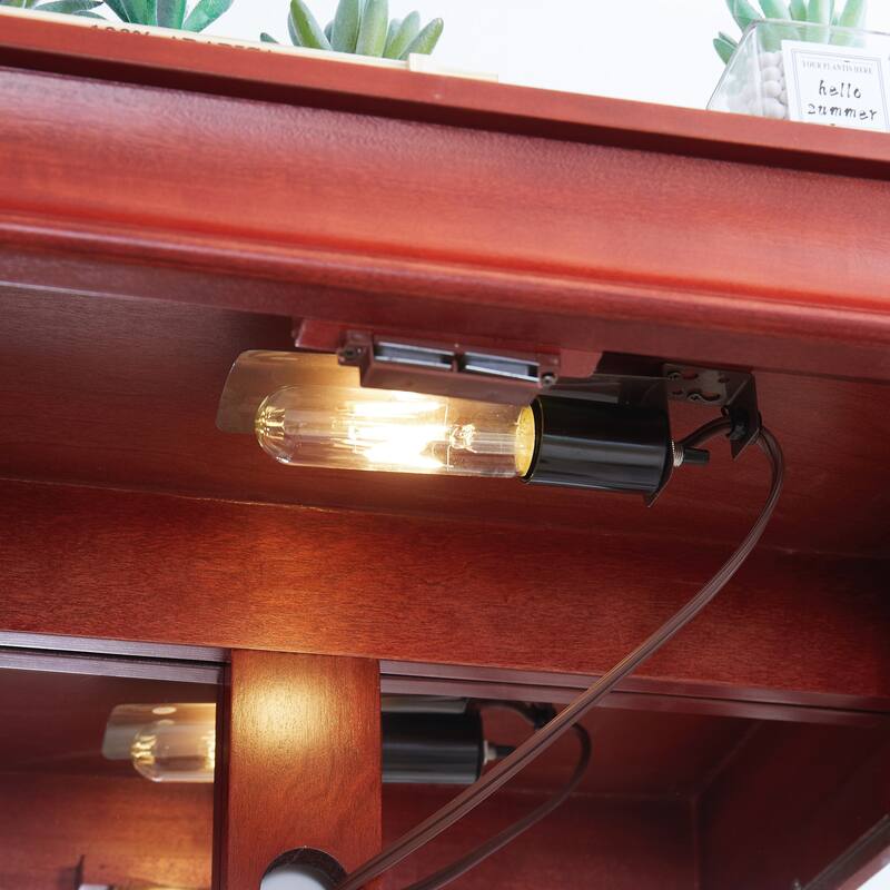 Lighted Glass Display Cabinet with Adjustable Shelves, Wood Frame and Six-Tier Design, Bulb Included