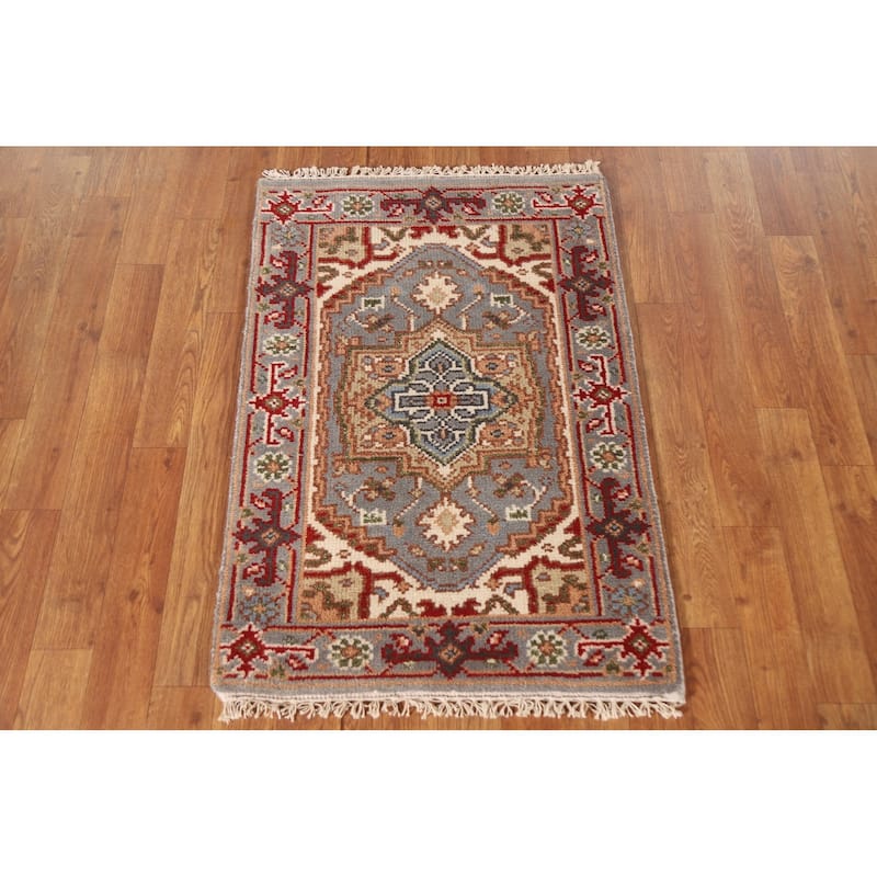 Geometric Grey Heriz Serapi Oriental Area Rug Handmade Wool Carpet - 2'0"x 3'0"