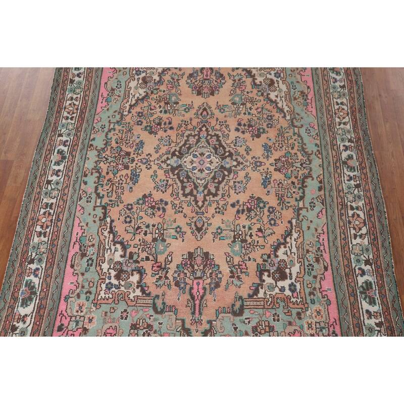 Traditional Hamedan Persian Vintage Rug Hand-Knotted Wool Carpet - 7'0"x 10'6"