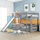 preview thumbnail 2 of 42, Twin Over Twin Bunk Bed with Removable Floor Bed and Bottom Guardrails, Fun Kids Loft Bed Frame with Ladder and Slide