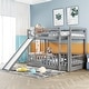 preview thumbnail 10 of 25, Twin over Twin Wood Bunk Bed with Convertible Ladder and Slide Gray