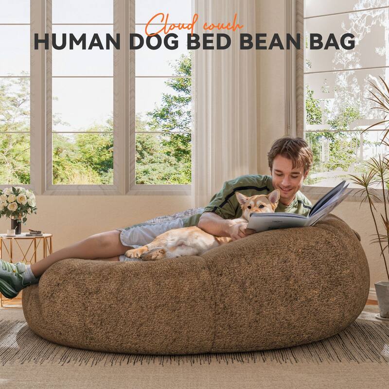 WOWMAX Oversized Bean Bag Floor Lounger Cozy Human Pet Bed, Washable Cover, 60"