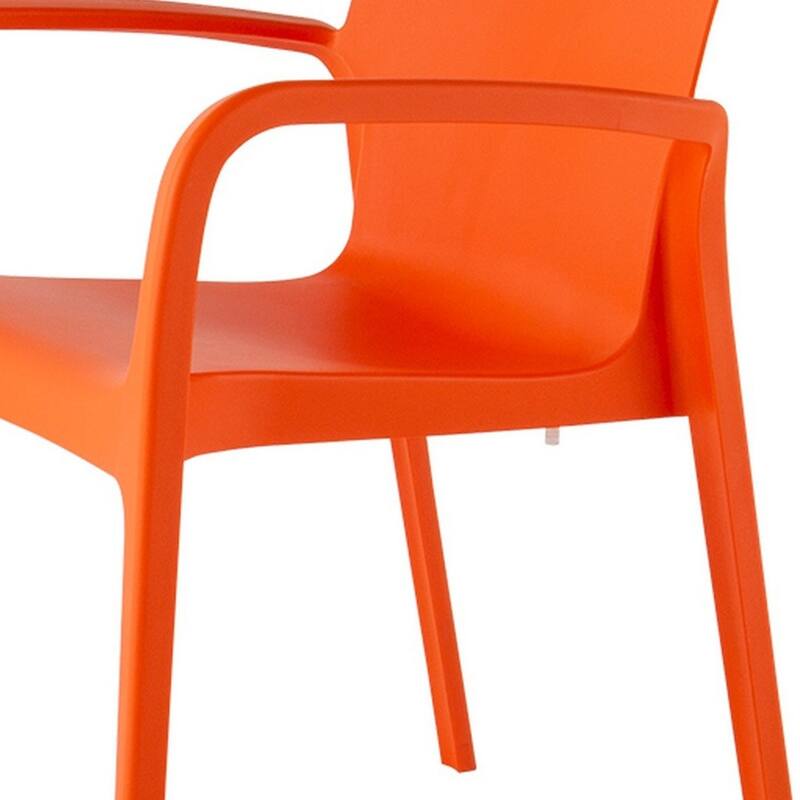 HomeRoots Set of Two Orange Heavy Duty Plastic Outdoor Stacking Dining Chairs