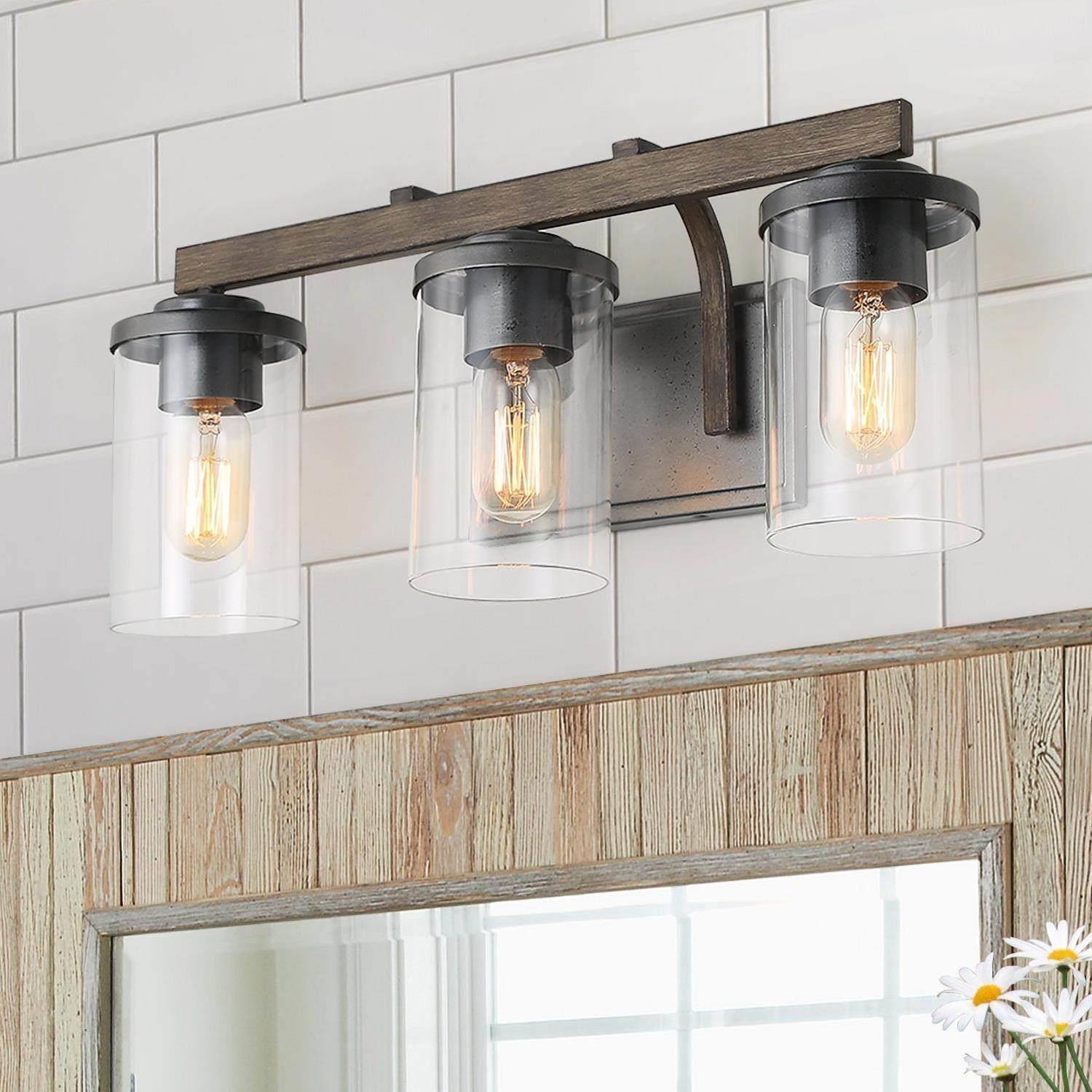 Fora Farmhouse 4Light Bathroom Vanity Light Faux Wood Wall Sconces