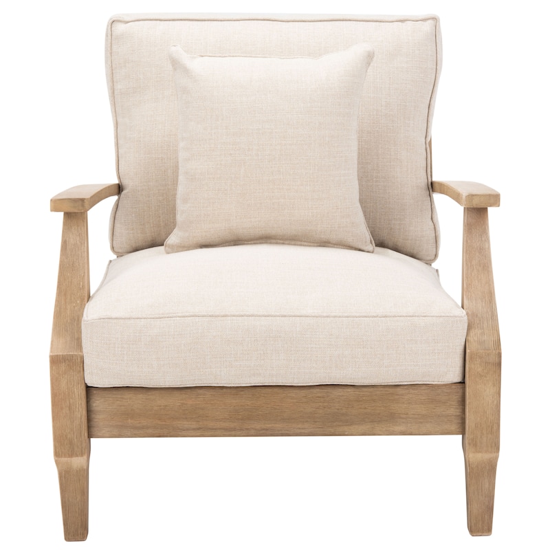 SAFAVIEH Couture Freida Wood Patio Arm Chair - 31.4" W x 35.6" L x 32.6" H - 31"W x 36"D x 33"H