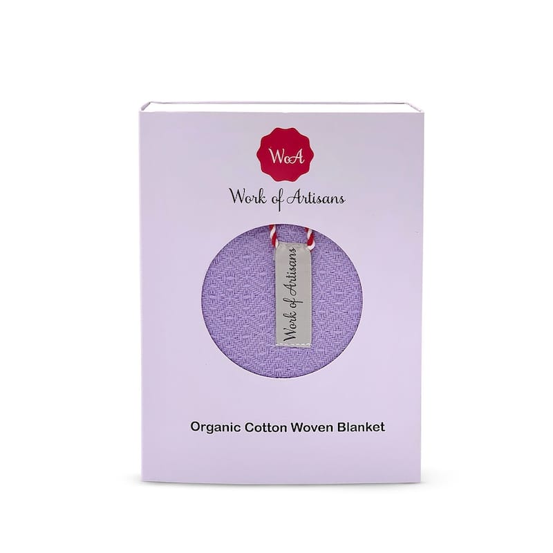 Work of Artisans Organic Cotton Woven Baby Blanket -Purple w/ Dark Purple Hemming