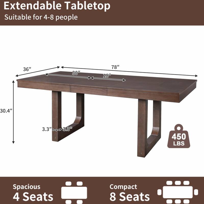 60-78" Expandable Dining Table Set - Rubberwood Legs