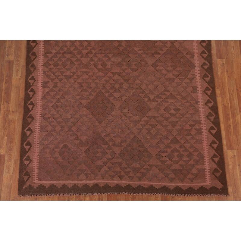 Hand Woven Oriental 100% Wool Carpet Southwestern Geometric Pink Kilim Area Rug - 9' 8'' X 6' 5''