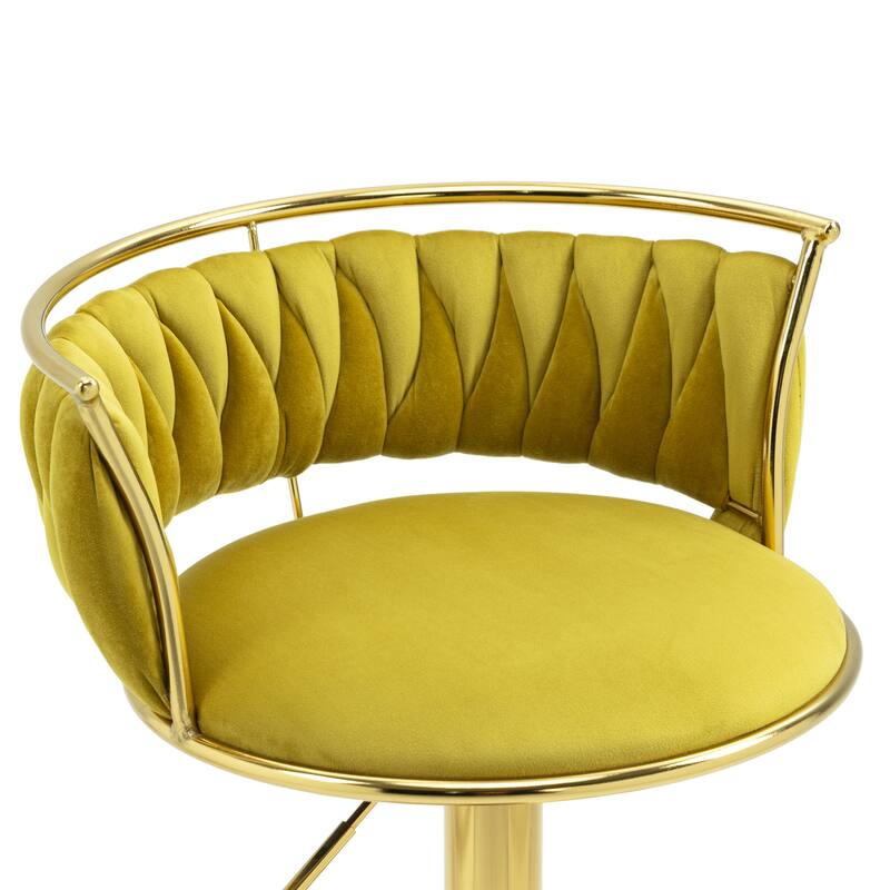 4 Set Modern Velvet Adjustable Swivel Bar Stools with Metal Frame