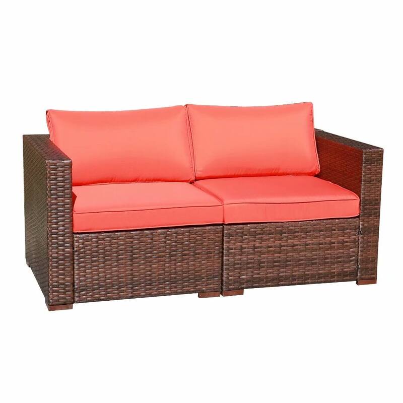 Outdoor 2 Pieces Sectional Sofa Set Wicker Loveseat Corner Sofa