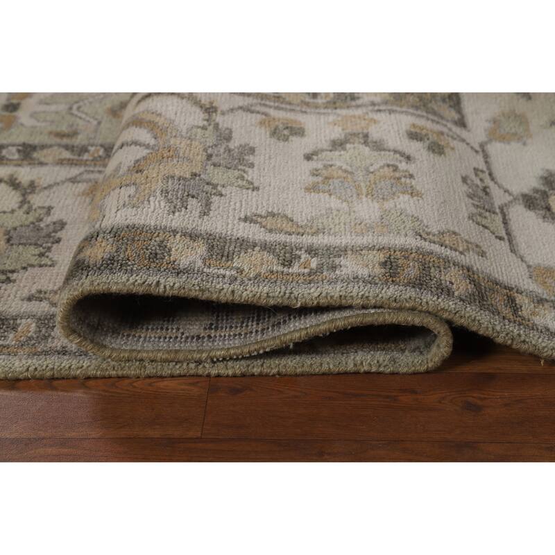 Green Ivory Oushak Indian Area Rug Hand-Knotted Wool Carpet - 8'1" x 10'1"